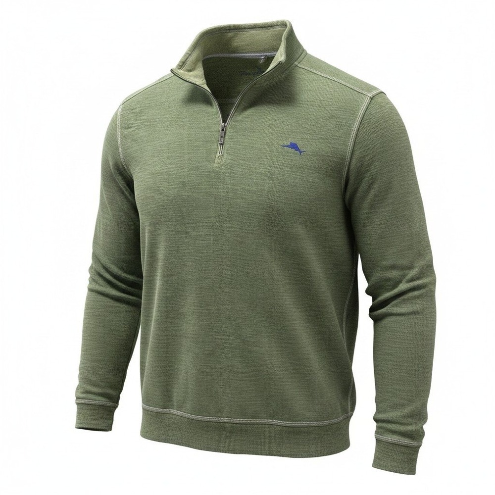 Pullover Tommy Bahama XL Mens Green Excellent 1/4 Zip Cotton Tencel Knit Sweater